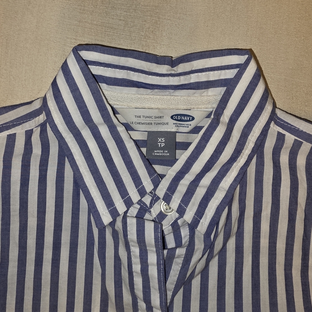 💙 Old Navy Blue & White Striped Tunic Shirt. XS - Picture 6 of 11